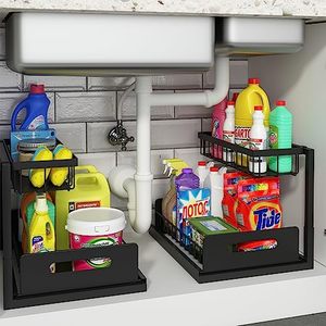 lot 5808 image: REALINN Under Sink Organizer and Storage, 2 Pack Pull Out Cabinet Organizer Slide Out Sink Shelf Cabinet Storage Shelves, Under Sink Storage for Kitchen Bathroom Cabinet