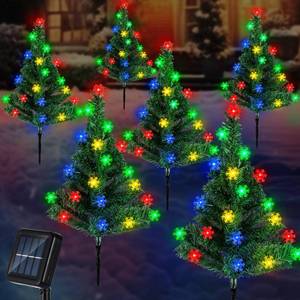 lot 5809 image: Retisee 6 Pack Solar Christmas Tree Pathway Lights Christmas Decorations Outdoor LED Snowflake Lights 8 Modes Prelit Small Christmas Tree Waterproof Solar Stake Lights for Garden, Yard, Lawn, Cemetery