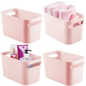 lot 5812 image: mDesign Deep Plastic Bathroom Bin with Handles, Storage Organizer for Vanity Countertop, Hold Soap, Body Wash, Shampoo, Lotion, Conditioner, Hand Towels - 10 Long, Aura Collection, 4 Pack, Light Pink