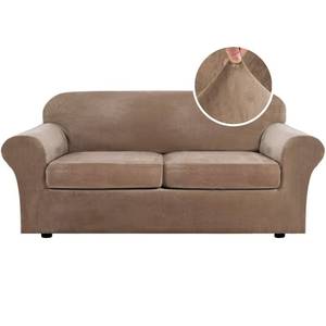 lot 5816 image: H.VERSAILTEX Real Velvet Plush 3 Piece Stretch Sofa Covers Couch Covers for 2 Cushion Couch Sofa Slipcovers Width Up to 90 Inch Feature Thick Soft Stay in Place (Large Sofa, Camel)