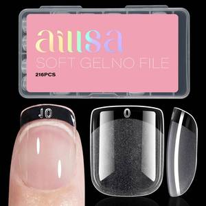 lot 5827 image: AILLSA Extra Short Square Nail Tips Soft Gel Full Cover Half Matte Nail Tips Clear Gelly Pre-Shaped Nail Tips Press On False Nail Tips Extension for Home DIY Manicure Salon 216PCS 12 Sizes
