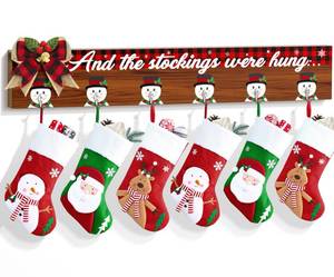 lot 5841 image: Christmas Stocking Holder Christmas Stocking Hangers for Wall Mantel Fireplace Collapsible And The Stockings were Hung Hanging Sign with 6 Hangers Christmas Stocking Hooks Xmas Party Decor 28.4 Inch
