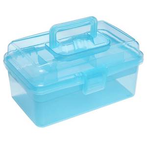 lot 5843 image: MyGift 10.2 Inch Clear Blue Multipurpose Empty Portable Storage Box, Tackle Box, Plastic Sewing Box, Tool Box, First Aid Kit and Supplies Organizer Case with Handle and Removable Tray