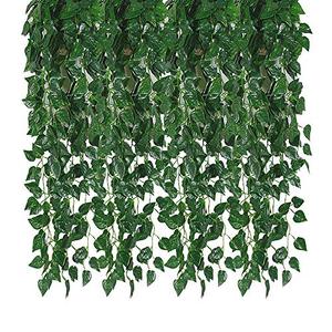 lot 5852 image: Kalolary Artificial Ivy Garland 84 Feet 12 Strands Leaves Vine Green Plants Garland Hanging Fake Plants Canvas Background Wedding Arch Wall Jungle Table Party Office Decoration (Scindapsus)
