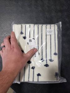 lot 5854 image: Mecatny Boho Throw Pillow Covers Navy and Cream 12x20 2pk