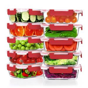lot 5860 image: VERONES 10 Pack 22 OZ Glass Meal Prep Containers, Airtight Glass Lunch Containers Set, Glass Food Storage Containers with Lids,BPA-Free, for Microwave, Oven, Freezer & Dishwasher Friendly,Red