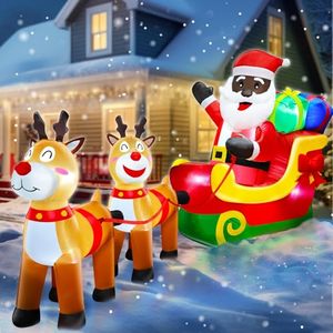 lot 5862 image: TURNMEON 8 Ft Long Christmas Inflatables Black Santa Claus On Sleigh with Reindeer & Gift Boxes Xmas Blow up Built-in LED Lights Christmas Outdoor Decorations for Yard Garden Lawn Xmas Holiday Decor - Retail $86