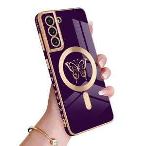 lot 5867 image: Newseego for Samsung Galaxy S21 5G Magnetic Case, Cute Butterfly Plating Edge Case with MagSafe for Women Girls Men Soft TPU Bumper Shockproof Camera Protective Cover for Samsung Galaxy S21-Purple