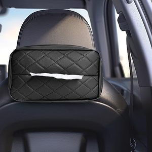 lot 5868 image: Tecfino Car Tissue Holder, PU Leather Tissue Box Cover Rectangular for Car, Car Tissue Box Holder for Car Backseat, Tissue Holder for Car Organization Accessories, 9.5 x 3.9 x 5.5 (Black)