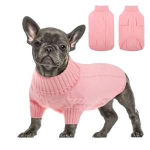 lot 5874 image: Queenmore Small Dog Pullover Sweater, Cold Weather Cable Knitwear, Classic Turtleneck Thick Warm Clothes for Chihuahua, Bulldog, Dachshund, Pug, Yorkie (Pink, X-Small)