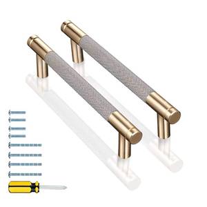 lot 5879 image: GTKHAAPPY Cabinet Handles 9-Pack 5 Modern Grey & Gold Aluminum Cabinet Pulls Knurled Diamond Pattern Drawer Hardware for Kitchen Cupboard Door and Bathroom (3.75 Hole Center)
