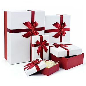 lot 5893 image: Eerbaier Gift Boxes for Presents, Assorted Gift Boxes with Lids, Birthday Gift Box, Boxes for Gifts, Red Gift Boxes with Ribbon for All Occasions(RedWhite)