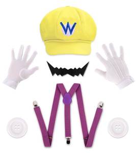 lot 5899 image: PIIDUOO Wario Costume Adult Halloween - Wario Yellow Hat Mustache Gloves Buttons Suspenders Accessories for Men & Women Cosplay