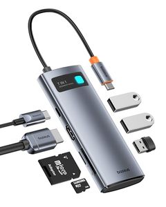 lot 5904 image: Baseus USB C Hub, 4K60Hz HDMI USB C Docking Station, 7 in 1 USB Hub with 3 USB-A 5Gbps, PD 100W, TFSD Card Reader, USB C Adapter Compatible for iPhone 15MacDellAcerHPASUSSteam DeckRog Ally