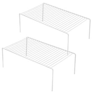 lot 5916 image: iPEGTOP Set of 2 Large (15.7 x 9.4 Inch) Kitchen Cabinet Organizer Shelf, Wire Freezer Storage Shelves Rack, Rustproof Steel Metal Shelf Riser for Dish Plate Pantry Cupboard Organization, White