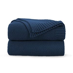 lot 5919 image: CozeCube Navy Blue Throw Blanket for Couch, Soft Cozy Cable Knit Throw Blanket for Bed Sofa Living Room, Lightweight Warm Decorative Farmhouse Christmas Throw Blanket, 50x60, Navy Blue