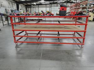 lot 43094 image: Large Shop Style Table On Casters