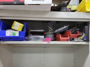 lot 43014 image: Contents Of Shelf, Vinyl Face Backing Pads, Tig Cable Connectors, Welding Accessories, And More