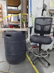 lot 47502 image: Assorted Lot W Aluminum Braces, Black High Office Chair, Shovel, and More
