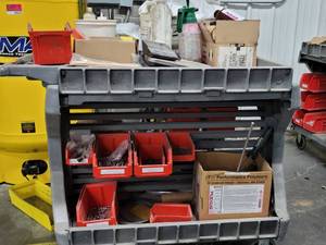 lot 47507 image: AKRO Mills Industrial Cart and Assorted Items, Scale Nuts, Bolts Screws, and More