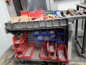 lot 47508 image: AKRO Mills Industrial Cart and Assorted Items, Scale Nuts, Bolts Screws, and More