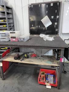 lot 41515 image: Steel Table W Peg Board Back
