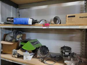 lot 43098 image: Contents Of 2 Shelves, Including Alternators And More