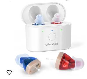 lot 13503 image: $$ Hearing Aids, Newest 2- Channel Digital Rechargeable Hearing Aids with Charging Box Indicating Remaining Power, Invisible Personal Sound Hearing Amplifier with Intelligent Noise Reduction (White). Retail $130