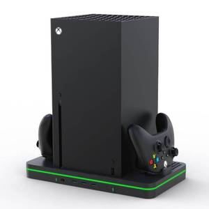 lot 13513 image: CODOGOY Vertical Charging Stand with Cooling Fan, Compatible with Xbox Series XS Console and Controller, Dual Controller Charger Station Dock Accessories with 3 USB Ports