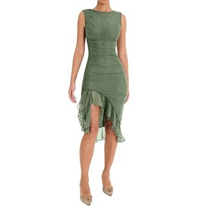 lot 13527 image: Chloefairy Womens Summer Midi Bodycon Sleeveless Backless Ruffle Hem Mermaid Cocktail Elegant Tank Dress (Green) Large
