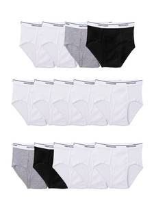 lot 13536 image: Fruit of the Loom Big Tag Free Cotton Briefs (Assorted Colors), Boys �� 14 Pack �� BlackWhiteGrey, X-Large