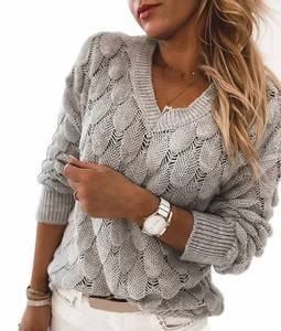 lot 13541 image: Womens V Neck Long Sleeve Pullover Sweater Lightweight Knit Sweaters Novelty Sweaters Grey. Large