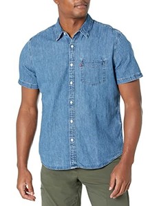 lot 13545 image: Levis Mens Classic 1 Pocket Short Sleeve Button Up Shirt (Also Available in Big), Indigo Stonewash, Large