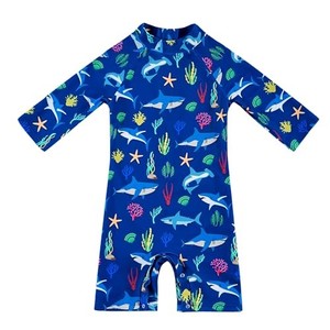 lot 13557 image: upandfast Baby Boys Swimsuit Long Sleeve One Piece Swimwear Zip Rash Guard Sun Protection (Blue Shark, 12-18 Months)