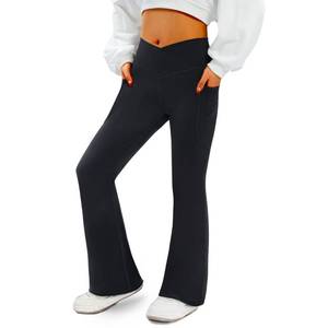 lot 13558 image: COPYLEAF Womens Flare Yoga Pants with Pockets-V Crossover High Waisted Bootcut Yoga Leggings-Flare Bell Bottom Workout Gym Leggings BLACK XL