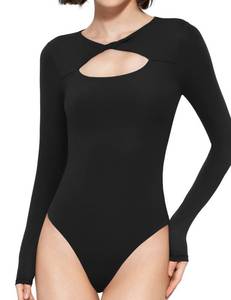 lot 13569 image: PUMIEY Bodysuit for Women Long Sleeve Bodysuit Shirts Slim Fit Sexy Going Out Tops, Jet Black X-Large