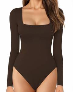 lot 13570 image: MANGOPOP Womens Bodysuits Long Sleeve Square Neck Tops. Large