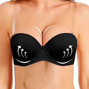 lot 13573 image: DHX Womens Thick Padded Strapless Push up Bra Lift and Support Convertible Bras with Clear Straps Black, 40C