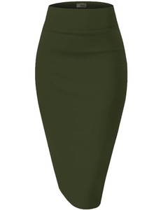lot 13584 image: Hybrid & Company Womens Premium Nylon Ponte Stretch Office Pencil Skirt Made Below Knee KSK45002 1073T Olive XL