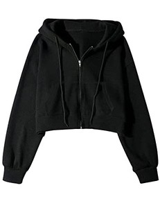 lot 13590 image: Gihuo Womens Waffle Knit Hoodie Long Sleeve Cropped Sweatshirts Hooded Zip Up Fashion Jacket with Kanga Pocket (Black-XL)
