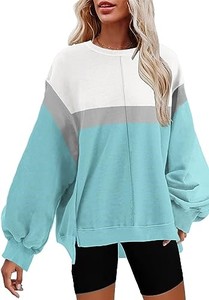 lot 13592 image: Disamer Womens Crew Neck Sweatshirts Fall 2023 Trendy Winter Teen Girls Color Block Long Sleeve Casual Pullover Sweatshirt. XL