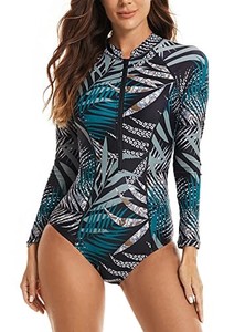 lot 13595 image: YATEEN Womens UPF 50 Rash Guard One Piece Long Sleeve Swimsuit with Zipper. Large