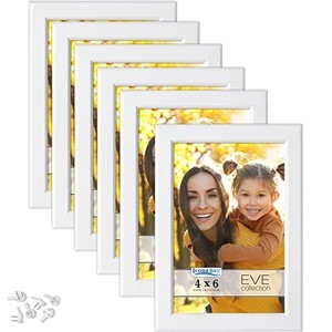 lot 13603 image: Icona Bay 4x6 Picture Frames (White, 6 Pack), Modern Double-Beveled Frame, Tabletop or Wall Mount, Eve Collection