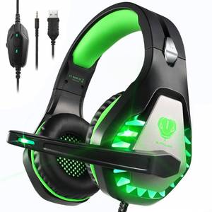 lot 13604 image: Pacrate Gaming Headset with Microphone for Switch PC PS4 PS5 Xbox One Noise Cancelling Gaming Headphones with LED Lights for Kids Adults Black Green