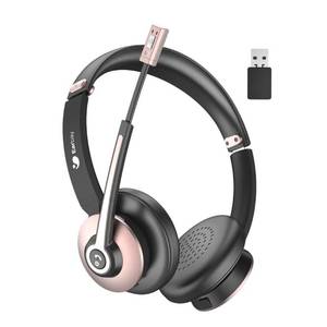 lot 13606 image: Earbay Bluetooth Headset with Microphone, Wireless Headset with Noise Cancelling Mic, On Ear Headphone with USB Dongle & Mute Button, 26hrs Talk time for PCOfficeZoomSkype Rose Gold