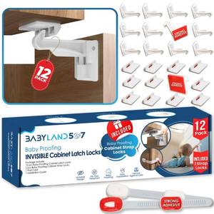 lot 13614 image: Invisible Drawer Safety Child Proof Cabinet Latches - 12Pack Baby Proofing Drawer Cupboard Locks Child Safety Latch with 2Pack Toddler Proofing Strap Locks - Easy to Install Baby Proof Cabinet Latches