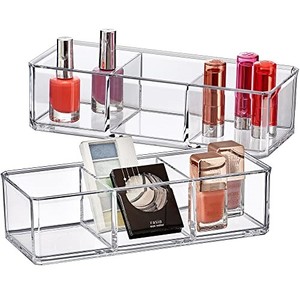 lot 13617 image: Amazing Abby - Glamour - 2-Pack Acrylic 3-Compartment Makeup Organizer, Transparent Plastic Lipstick Holder, Perfect Bathroom Vanity Storage Solution for Lipsticks, Nail Polishes, and More