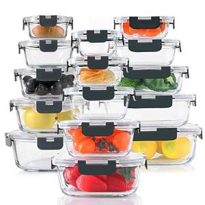 lot 13625 image: 30 Pieces Glass Food Storage Containers Set, Glass Meal Prep Containers Set with Snap Locking Lids, Airtight Glass lunch Containers, BPA-Free, Microwave, Oven, Freezer & Dishwasher Friendly,Gray