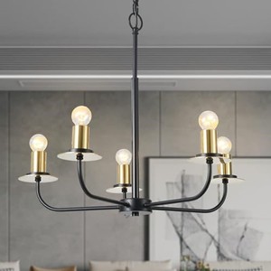 lot 13632 image: Albalux Kitchen Black Chandeliers Lighting Fixtures, 5-Light Farmhouse Chandelier, Industrial Iron Candle Hanging Pendant Lights for for Bar, Hallway, Living Room, Bedroom, Island