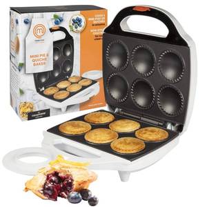 lot 13634 image: MasterChef Mini Pie and Quiche Maker- Pie Baker Cooks 6 Small Pies and Quiches in Minutes- Non-stick Cooker w Dough Cutting Circle for Easy Dough Measurement and Filling, Mothers Day Gift